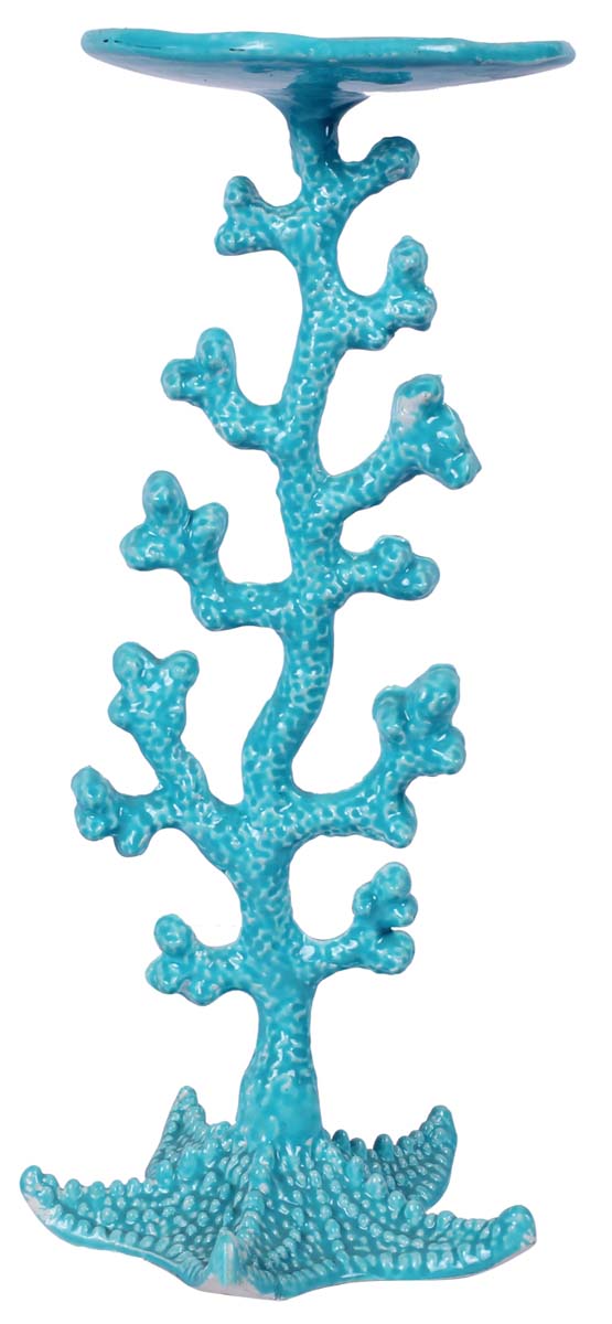 11” Sea-Coral Candle-Stand / Tea-Light Holder in Aluminum - Sea-Blue Color - Hand-Crafted Home Decor from India - Buy in Bulk Wholesale